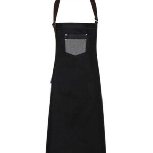 Premier - 'DIVISION' WAXED LOOK DENIM BIB APRON WITH FAUX LEATHER