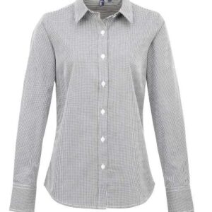 Premier - WOMEN'S LONG SLEEVE GINGHAM MICROCHECK SHIRT